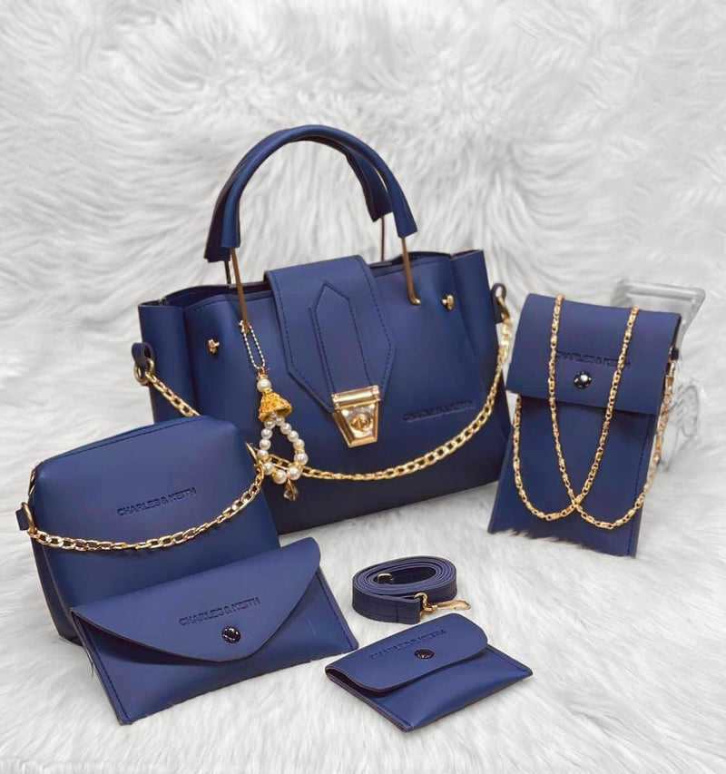 5 Pcs Women's PU Leather Plain Hand Bag Set