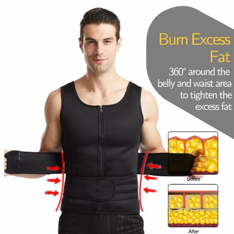 Men Body Shaper Fitness Neoprene Sauna Vest Waist Trainer Double Belt Sweat Shirt Corset Top Abdomen Slimming Shapewear Fat Burn Jacket Hot Shapers