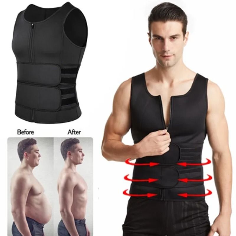 Men Body Shaper Fitness Neoprene Sauna Vest Waist Trainer Double Belt Sweat Shirt Corset Top Abdomen Slimming Shapewear Fat Burn Jacket Hot Shapers