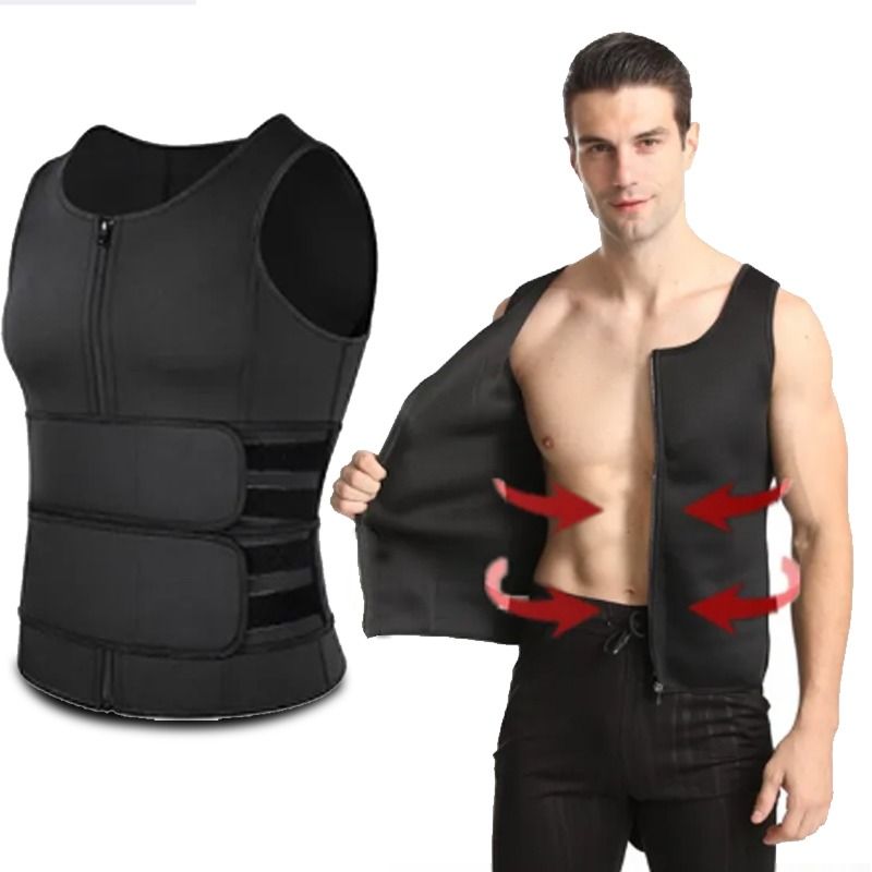 Men Body Shaper Fitness Neoprene Sauna Vest Waist Trainer Double Belt Sweat Shirt Corset Top Abdomen Slimming Shapewear Fat Burn Jacket Hot Shapers