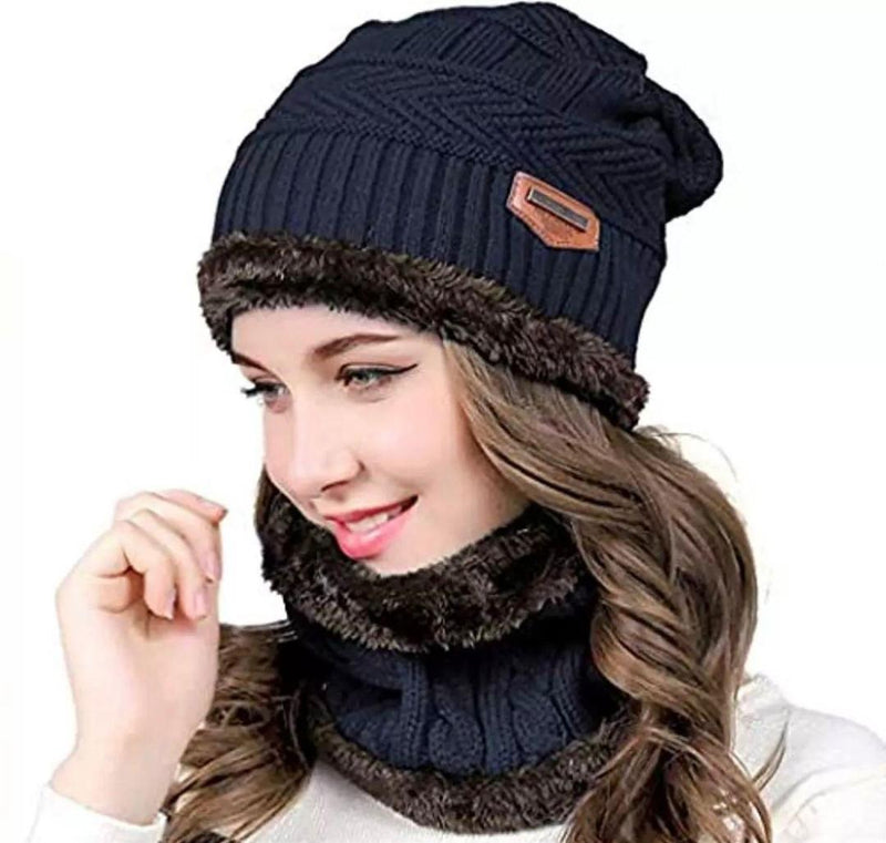 Warm Wool Beanie and Neck Warmer Set 2Pcs