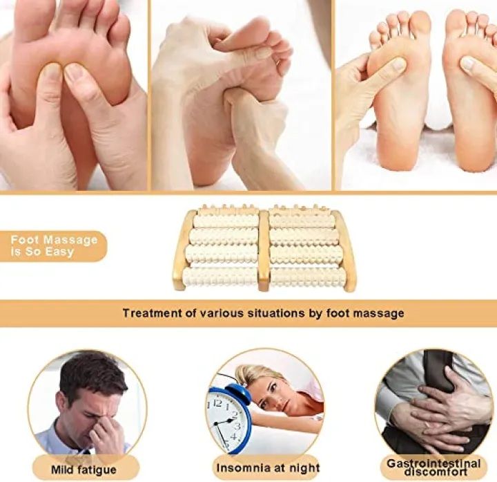 Traditional Wooden Roller Foot Massager, Accupressure Roller Wood Foot Massager Stress Reliever 12 Roolers